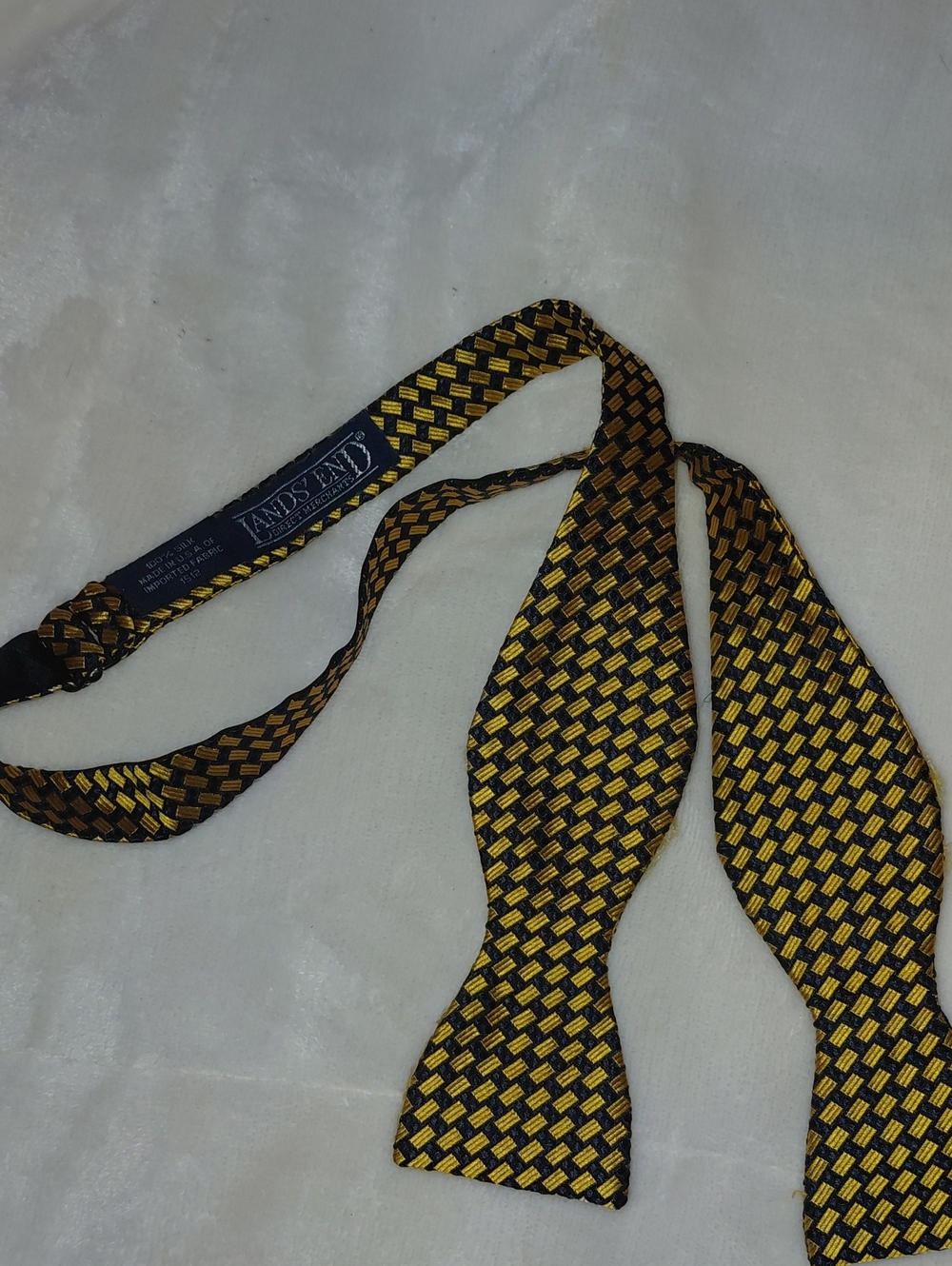 Lands' End  100% Silk Black and Gold Woven Self-Tie Bow Tie